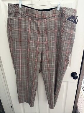 Ava & Viv Plaid Wide-Leg Pants in Gray with Red Checks